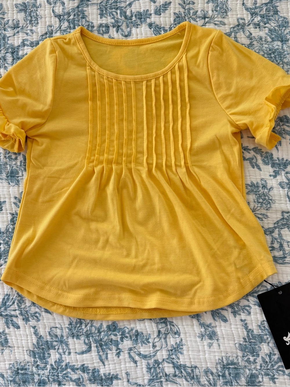 Women’s Yellow Pintuck Short Sleeve Top